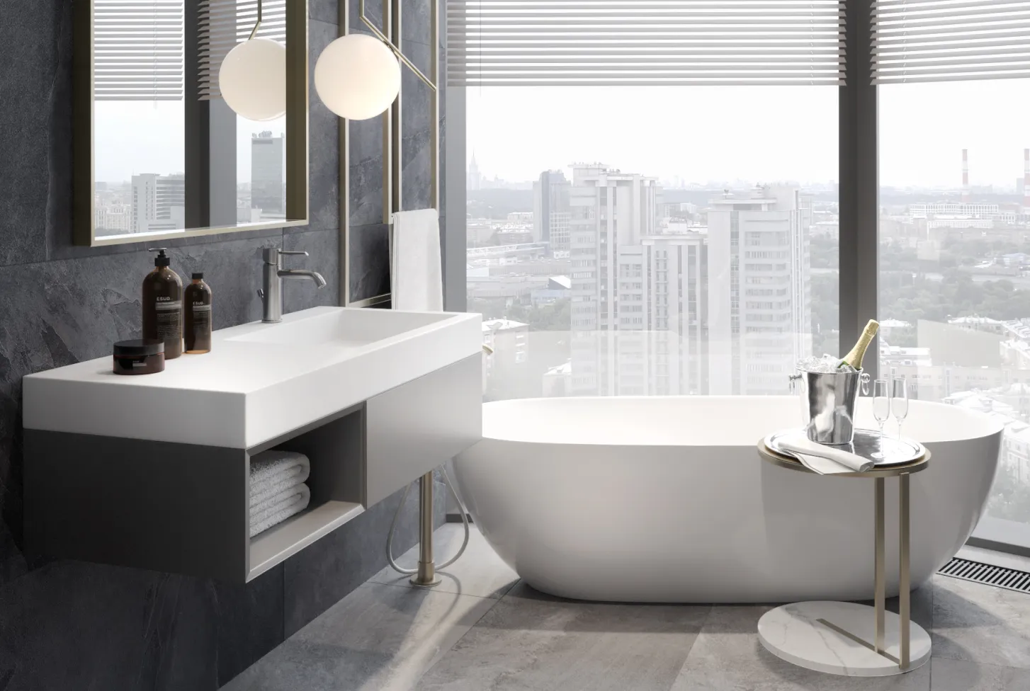Видовая ванная с панорамой города в ЖК Береговой
